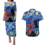 Remember Them ANZAC day Couples Matching Puletasi and Hawaiian Shirt Soldier In Starry Night Oil Paint Style