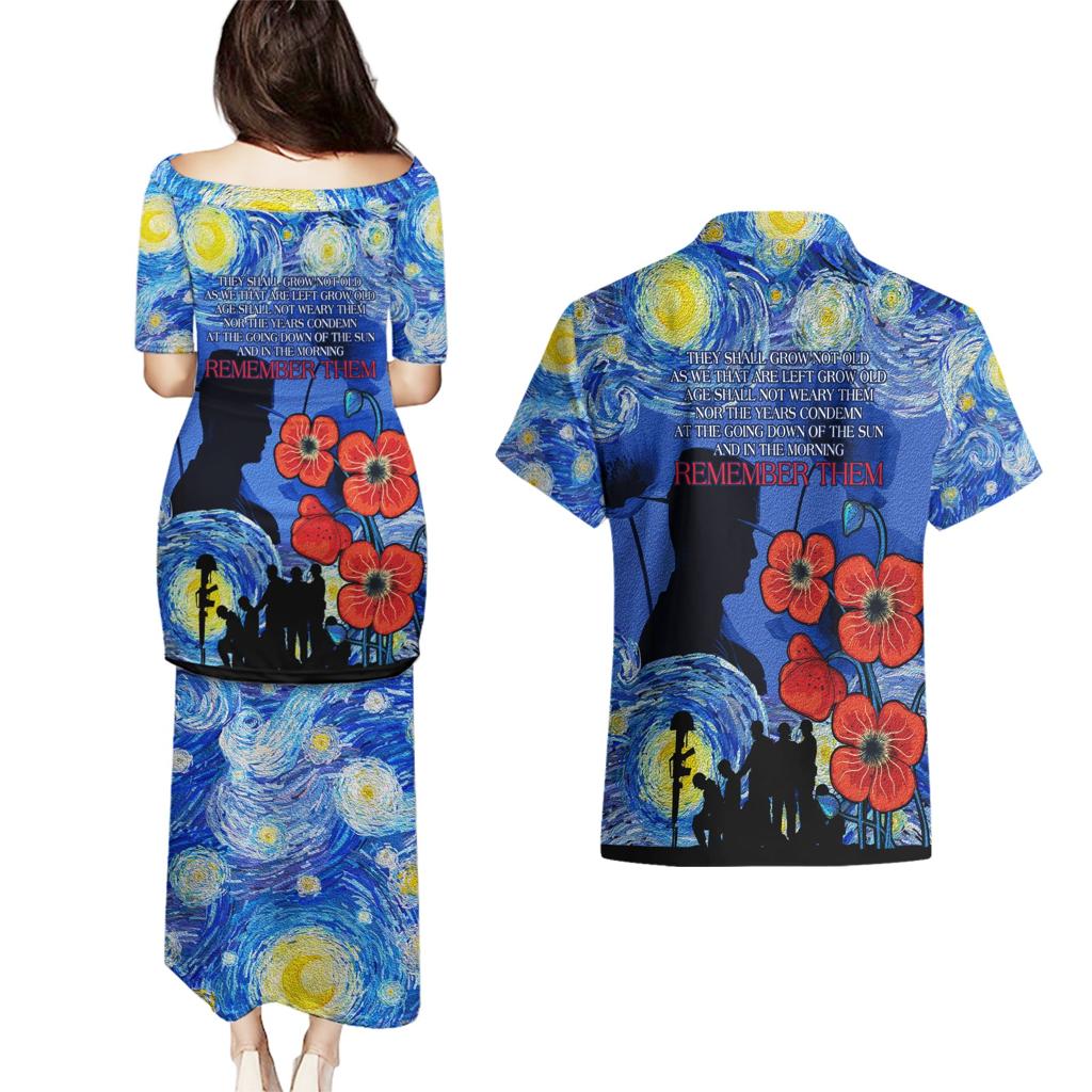 Remember Them ANZAC day Couples Matching Puletasi and Hawaiian Shirt Soldier In Starry Night Oil Paint Style