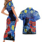 Remember Them ANZAC day Couples Matching Short Sleeve Bodycon Dress and Hawaiian Shirt Soldier In Starry Night Oil Paint Style
