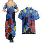 Remember Them ANZAC day Couples Matching Summer Maxi Dress and Hawaiian Shirt Soldier In Starry Night Oil Paint Style
