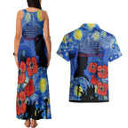Remember Them ANZAC day Couples Matching Tank Maxi Dress and Hawaiian Shirt Soldier In Starry Night Oil Paint Style