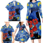 Remember Them ANZAC day Family Matching Long Sleeve Bodycon Dress and Hawaiian Shirt Soldier In Starry Night Oil Paint Style