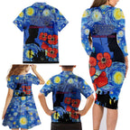Remember Them ANZAC day Family Matching Long Sleeve Bodycon Dress and Hawaiian Shirt Soldier In Starry Night Oil Paint Style