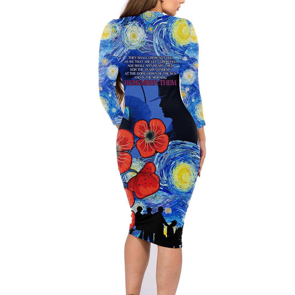 Remember Them ANZAC day Family Matching Long Sleeve Bodycon Dress and Hawaiian Shirt Soldier In Starry Night Oil Paint Style