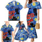 Remember Them ANZAC day Family Matching Mermaid Dress and Hawaiian Shirt Soldier In Starry Night Oil Paint Style