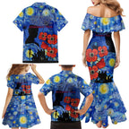 Remember Them ANZAC day Family Matching Mermaid Dress and Hawaiian Shirt Soldier In Starry Night Oil Paint Style