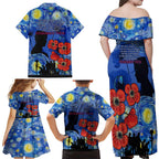 Remember Them ANZAC day Family Matching Off Shoulder Maxi Dress and Hawaiian Shirt Soldier In Starry Night Oil Paint Style