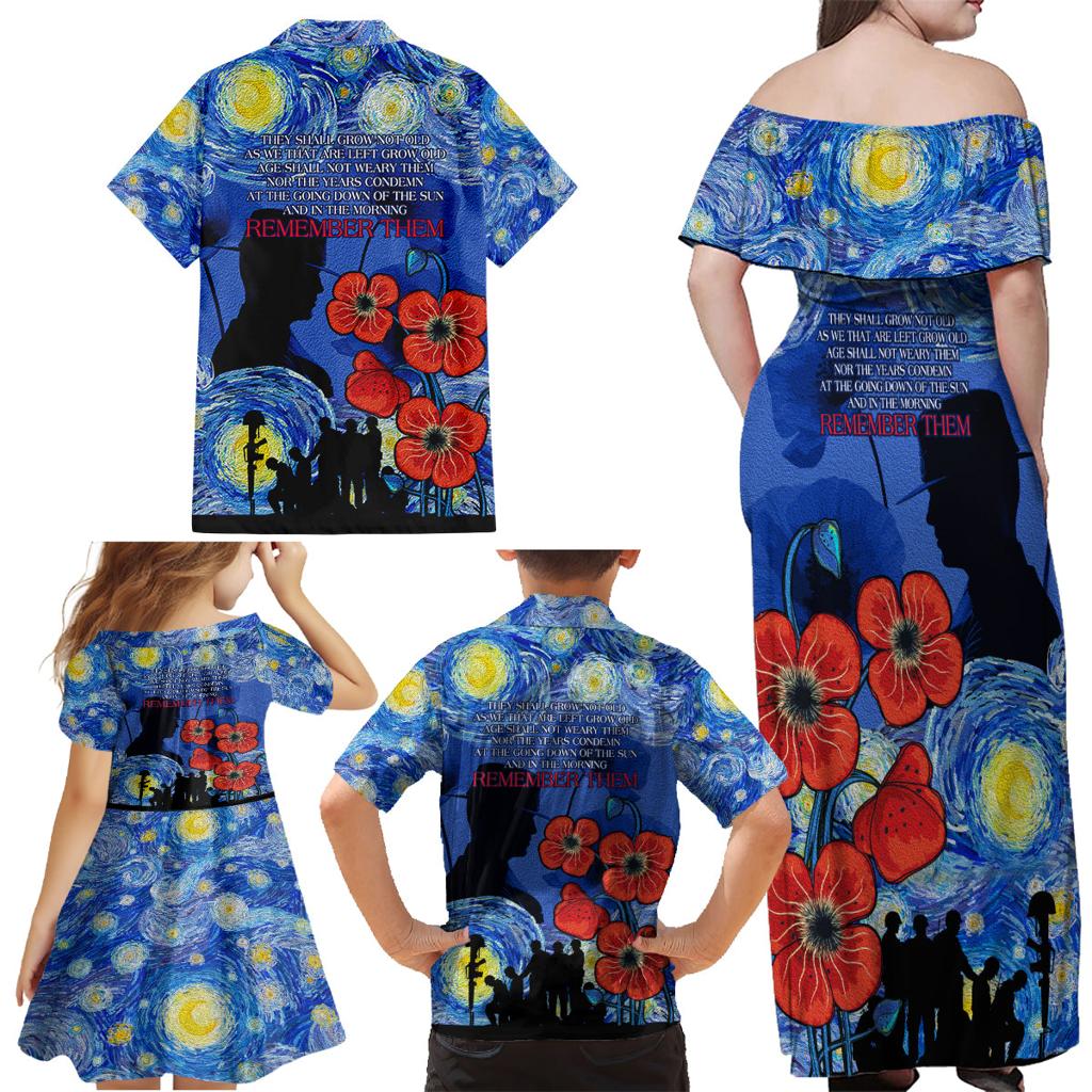 Remember Them ANZAC day Family Matching Off Shoulder Maxi Dress and Hawaiian Shirt Soldier In Starry Night Oil Paint Style