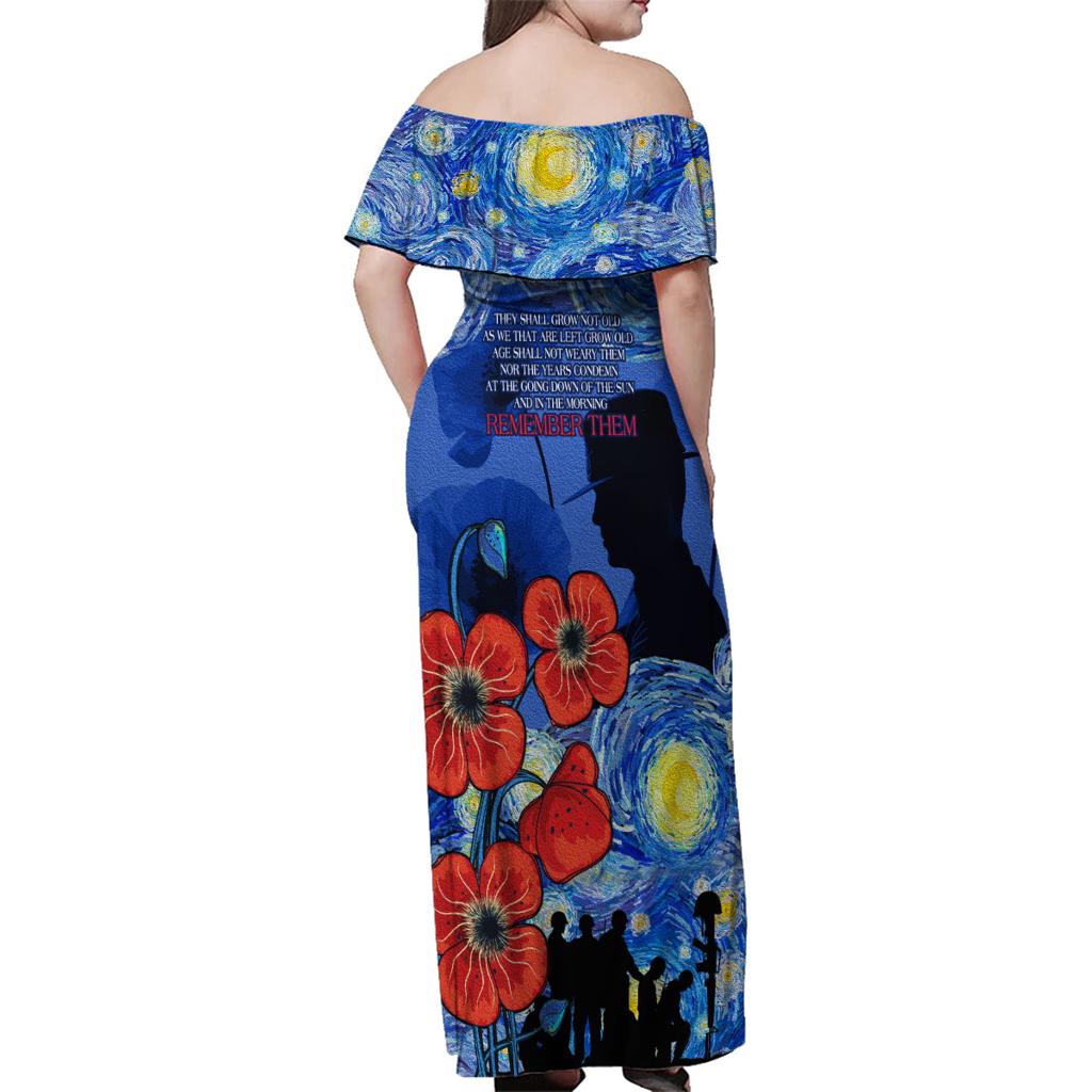 Remember Them ANZAC day Family Matching Off Shoulder Maxi Dress and Hawaiian Shirt Soldier In Starry Night Oil Paint Style