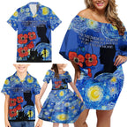 Remember Them ANZAC day Family Matching Off Shoulder Short Dress and Hawaiian Shirt Soldier In Starry Night Oil Paint Style