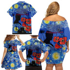Remember Them ANZAC day Family Matching Off Shoulder Short Dress and Hawaiian Shirt Soldier In Starry Night Oil Paint Style
