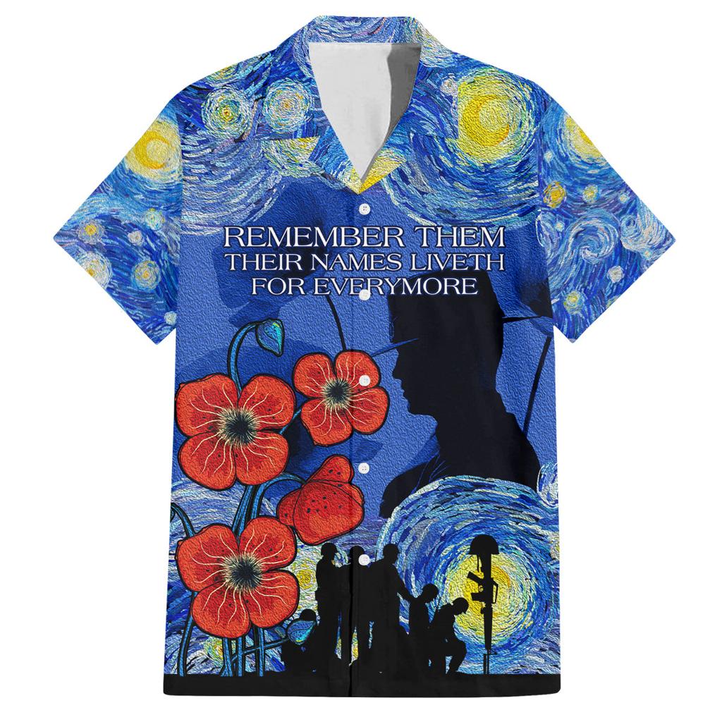 Remember Them ANZAC day Family Matching Off Shoulder Short Dress and Hawaiian Shirt Soldier In Starry Night Oil Paint Style