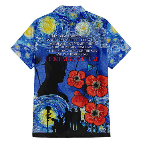 Remember Them ANZAC day Family Matching Off Shoulder Short Dress and Hawaiian Shirt Soldier In Starry Night Oil Paint Style