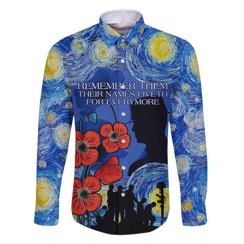 Remember Them ANZAC day Family Matching Off Shoulder Short Dress and Hawaiian Shirt Soldier In Starry Night Oil Paint Style