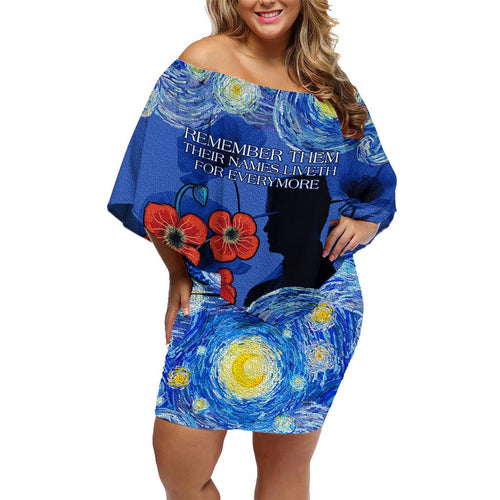 Remember Them ANZAC day Family Matching Off Shoulder Short Dress and Hawaiian Shirt Soldier In Starry Night Oil Paint Style