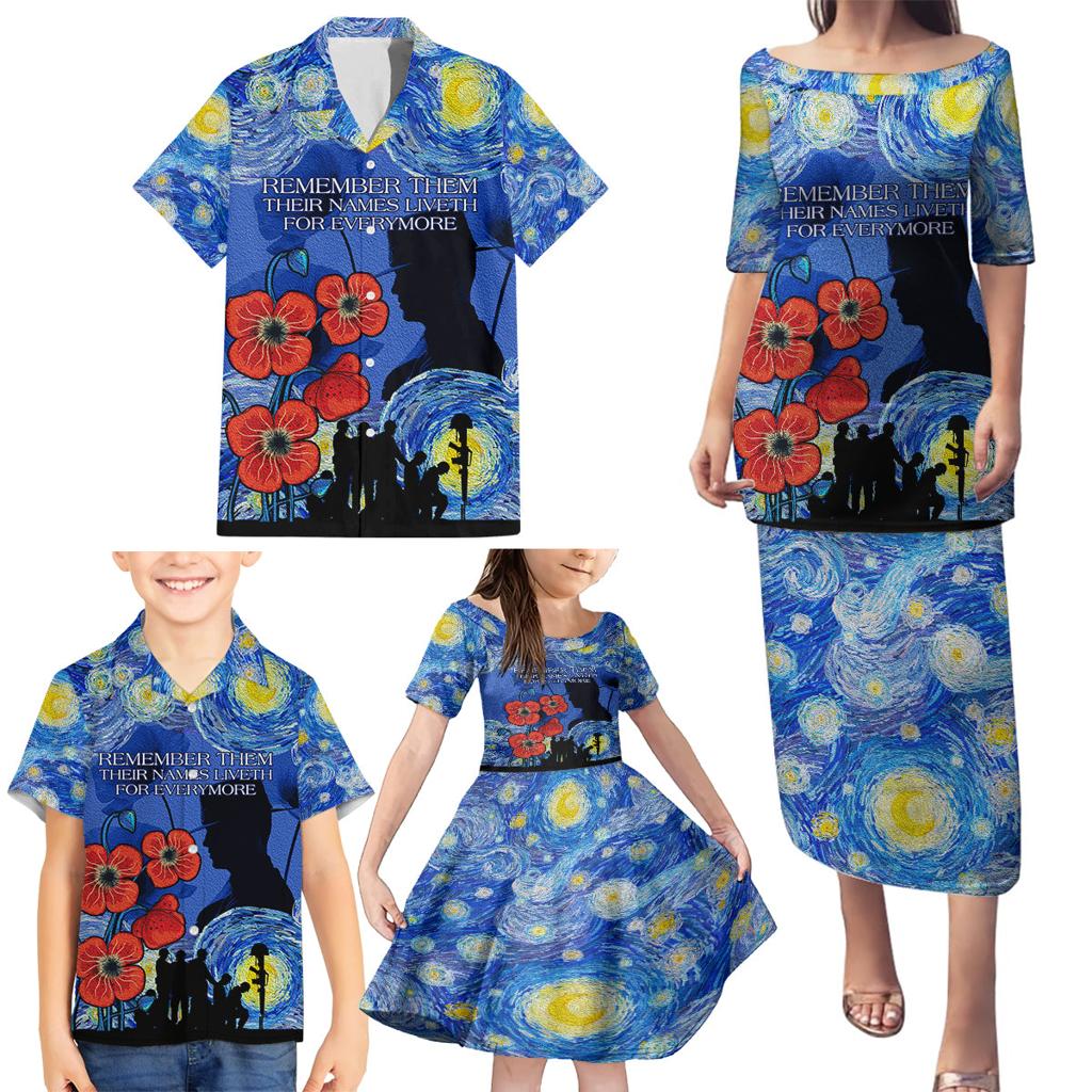Remember Them ANZAC day Family Matching Puletasi and Hawaiian Shirt Soldier In Starry Night Oil Paint Style