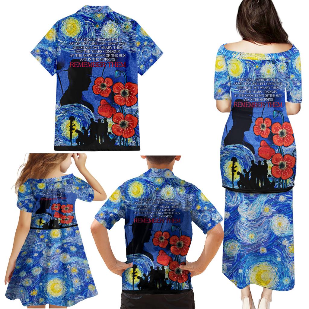 Remember Them ANZAC day Family Matching Puletasi and Hawaiian Shirt Soldier In Starry Night Oil Paint Style