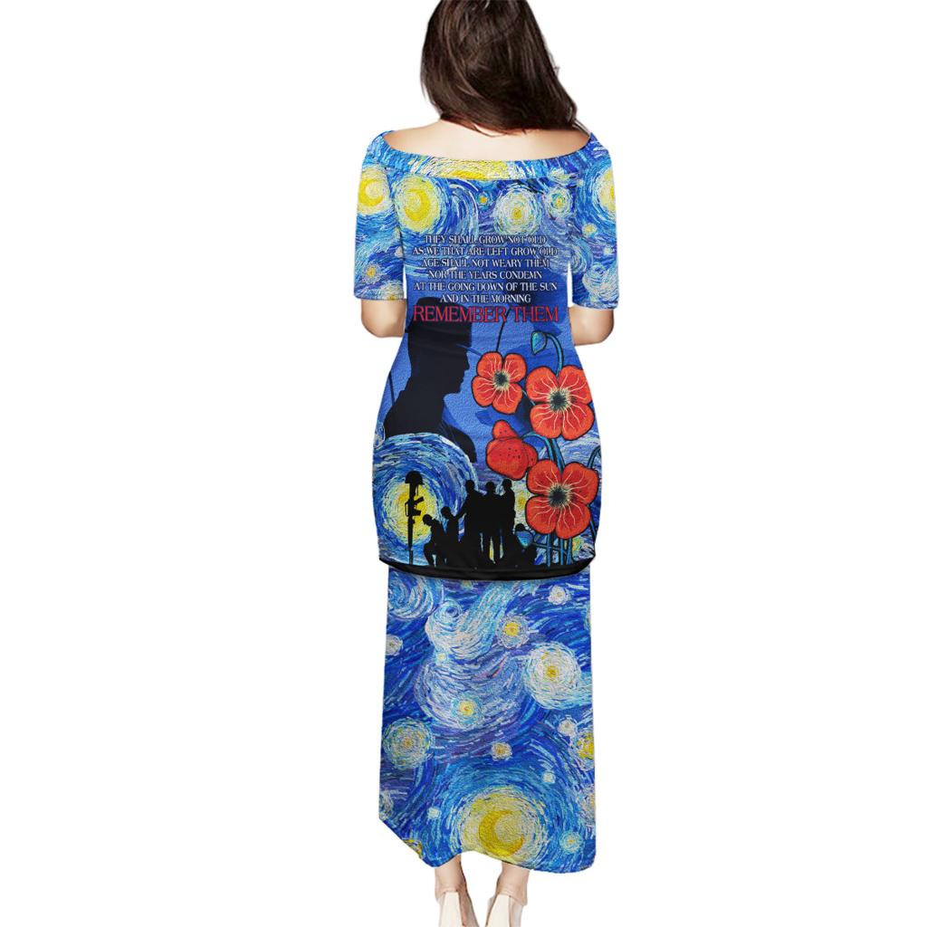 Remember Them ANZAC day Family Matching Puletasi and Hawaiian Shirt Soldier In Starry Night Oil Paint Style