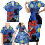 Remember Them ANZAC day Family Matching Short Sleeve Bodycon Dress and Hawaiian Shirt Soldier In Starry Night Oil Paint Style