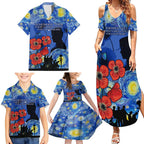 Remember Them ANZAC day Family Matching Summer Maxi Dress and Hawaiian Shirt Soldier In Starry Night Oil Paint Style