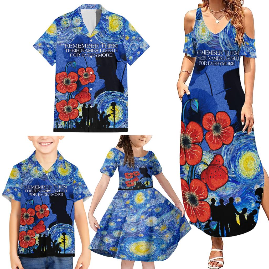 Remember Them ANZAC day Family Matching Summer Maxi Dress and Hawaiian Shirt Soldier In Starry Night Oil Paint Style