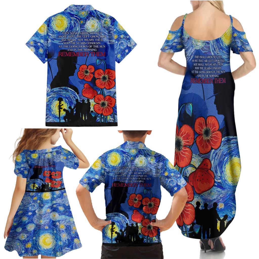 Remember Them ANZAC day Family Matching Summer Maxi Dress and Hawaiian Shirt Soldier In Starry Night Oil Paint Style