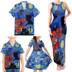Remember Them ANZAC day Family Matching Tank Maxi Dress and Hawaiian Shirt Soldier In Starry Night Oil Paint Style