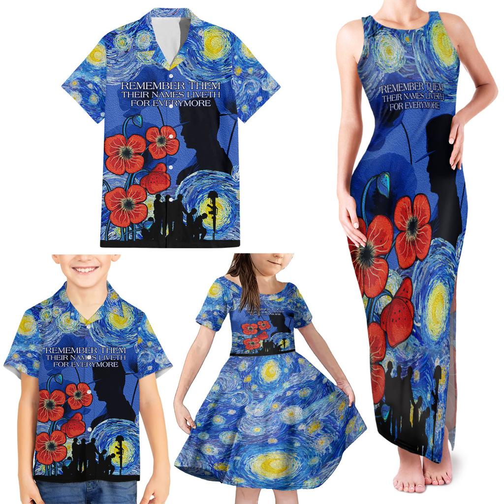 Remember Them ANZAC day Family Matching Tank Maxi Dress and Hawaiian Shirt Soldier In Starry Night Oil Paint Style
