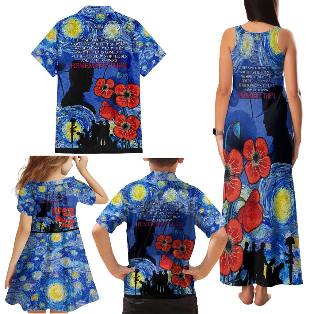 Remember Them ANZAC day Family Matching Tank Maxi Dress and Hawaiian Shirt Soldier In Starry Night Oil Paint Style