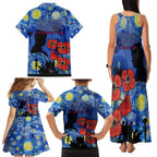 Remember Them ANZAC day Family Matching Tank Maxi Dress and Hawaiian Shirt Soldier In Starry Night Oil Paint Style