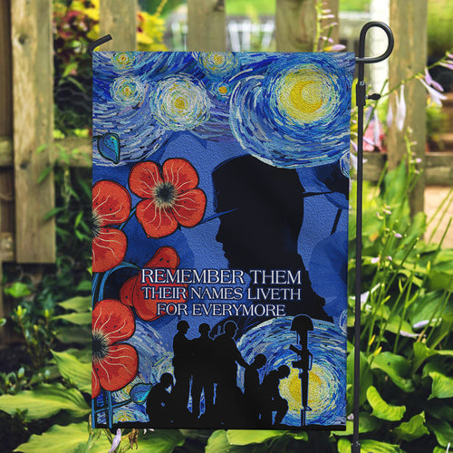 Remember Them ANZAC day Garden Flag Soldier In Starry Night Oil Paint Style