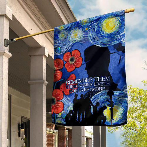 Remember Them ANZAC day Garden Flag Soldier In Starry Night Oil Paint Style