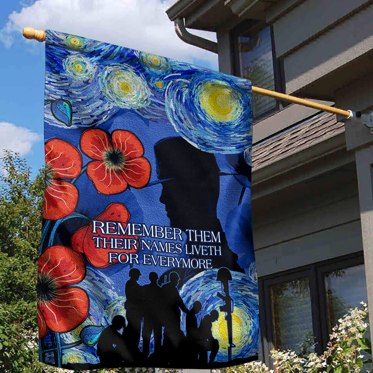 Remember Them ANZAC day Garden Flag Soldier In Starry Night Oil Paint Style