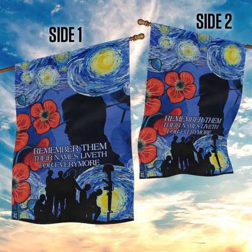 Remember Them ANZAC day Garden Flag Soldier In Starry Night Oil Paint Style