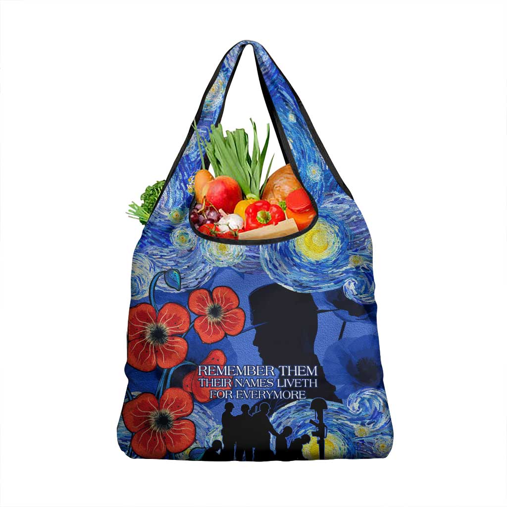 Remember Them ANZAC day Grocery Bag Soldier In Starry Night Oil Paint Style