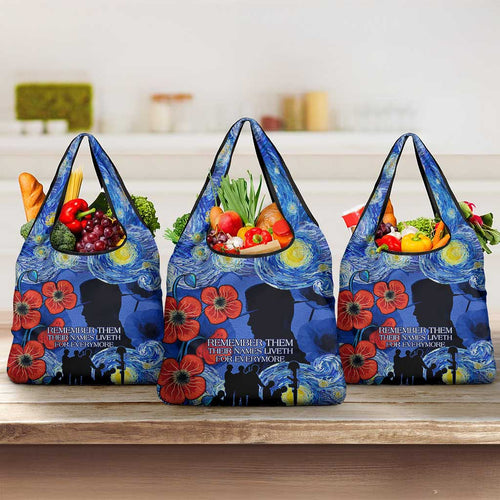 Remember Them ANZAC day Grocery Bag Soldier In Starry Night Oil Paint Style