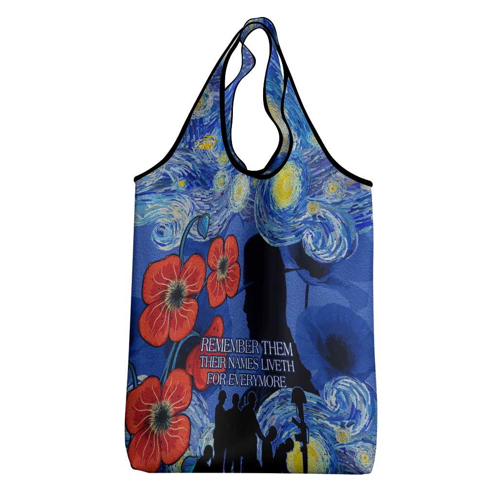 Remember Them ANZAC day Grocery Bag Soldier In Starry Night Oil Paint Style