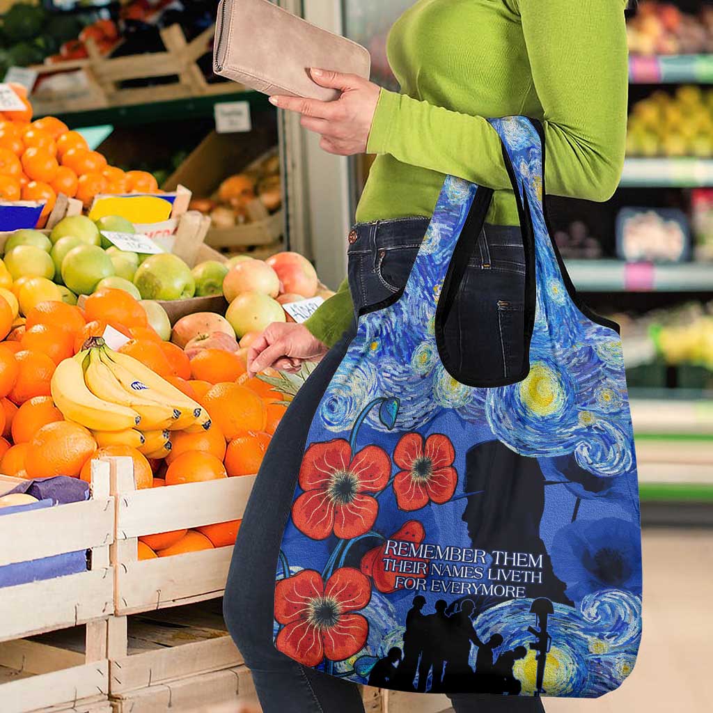 Remember Them ANZAC day Grocery Bag Soldier In Starry Night Oil Paint Style