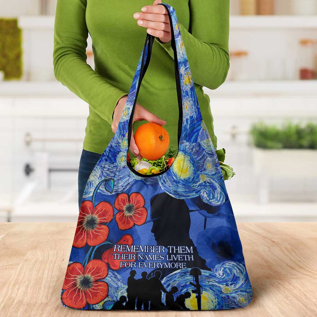 Remember Them ANZAC day Grocery Bag Soldier In Starry Night Oil Paint Style