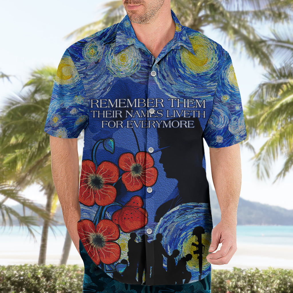 Remember Them ANZAC day Hawaiian Shirt Soldier In Starry Night Oil Paint Style