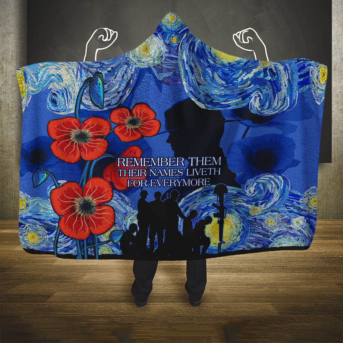 Remember Them ANZAC day Hooded Blanket Soldier In Starry Night Oil Paint Style