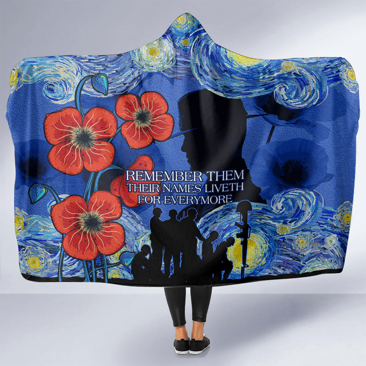 Remember Them ANZAC day Hooded Blanket Soldier In Starry Night Oil Paint Style