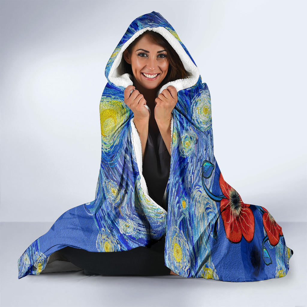 Remember Them ANZAC day Hooded Blanket Soldier In Starry Night Oil Paint Style