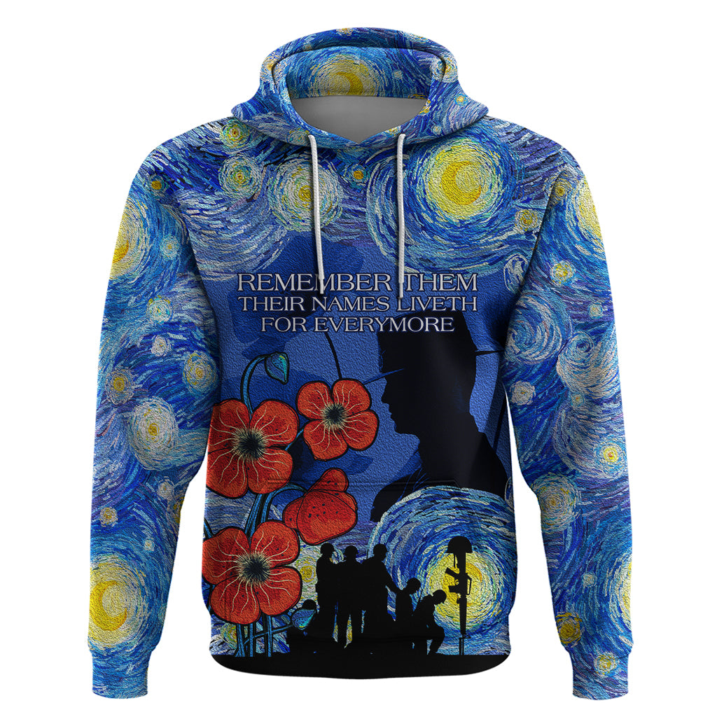 Remember Them ANZAC day Hoodie Soldier In Starry Night Oil Paint Style