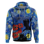 Remember Them ANZAC day Hoodie Soldier In Starry Night Oil Paint Style