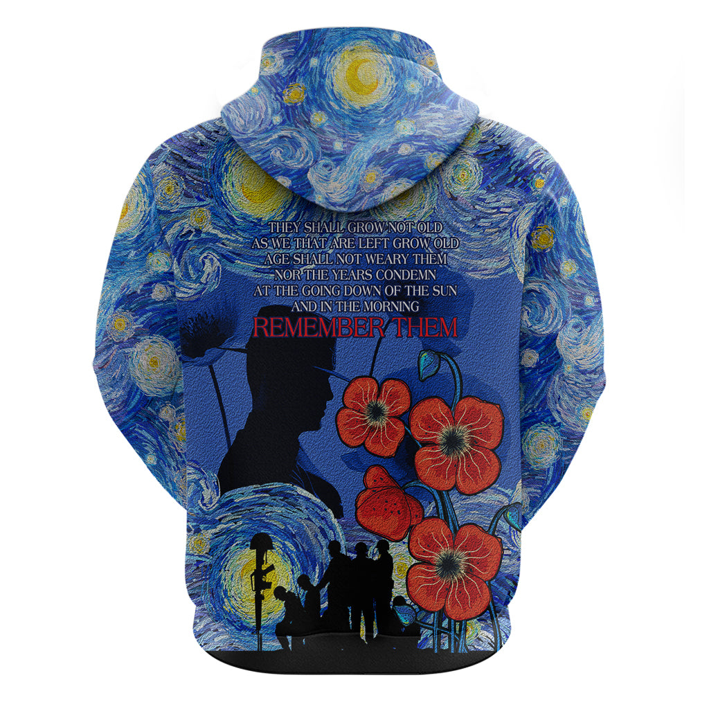 Remember Them ANZAC day Hoodie Soldier In Starry Night Oil Paint Style