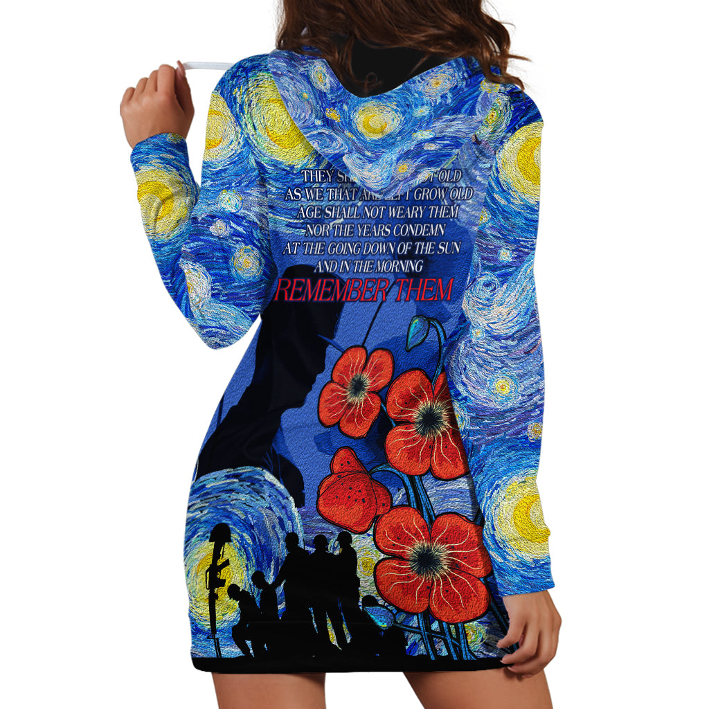 Remember Them ANZAC day Hoodie Dress Soldier In Starry Night Oil Paint Style