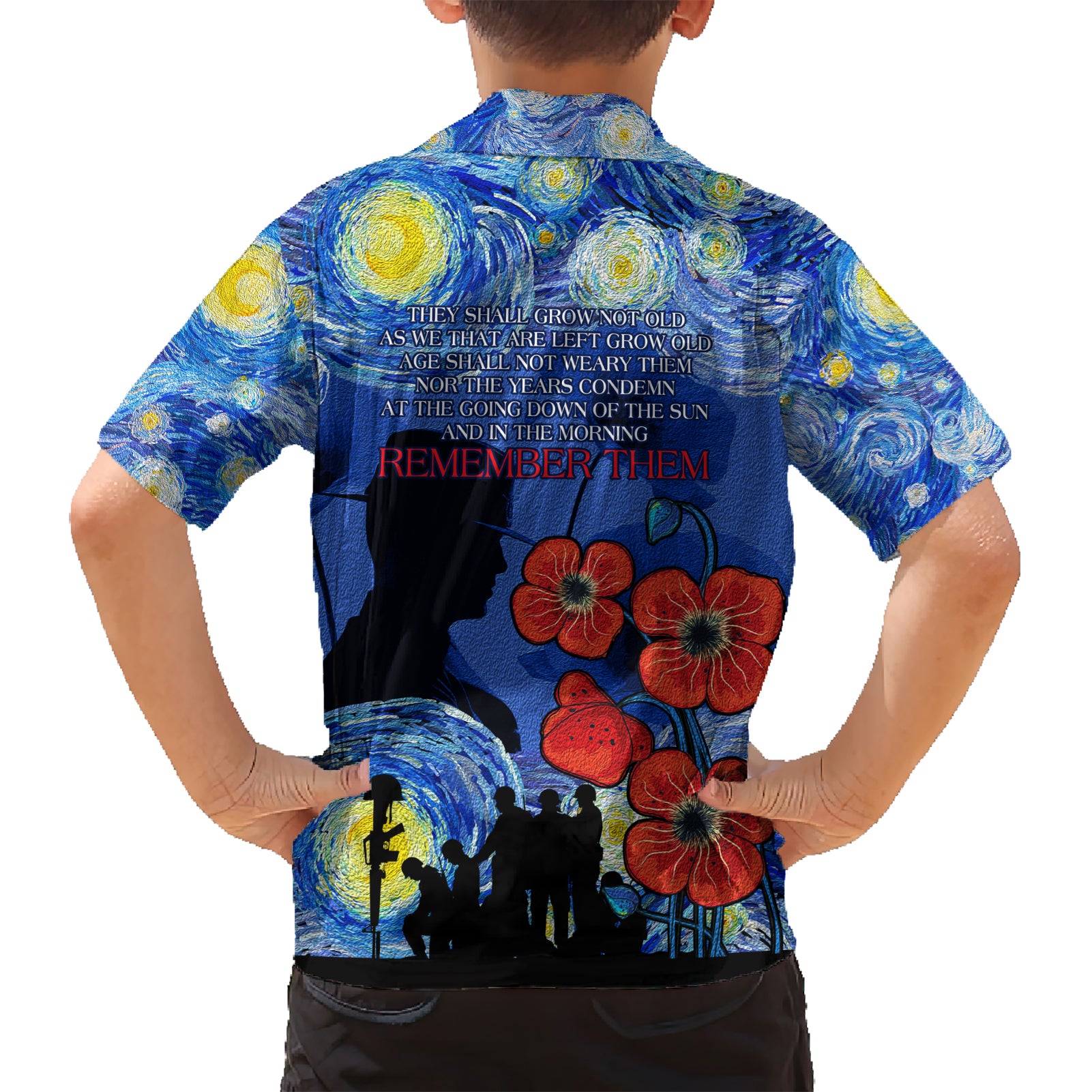 Remember Them ANZAC day Kid Hawaiian Shirt Soldier In Starry Night Oil Paint Style