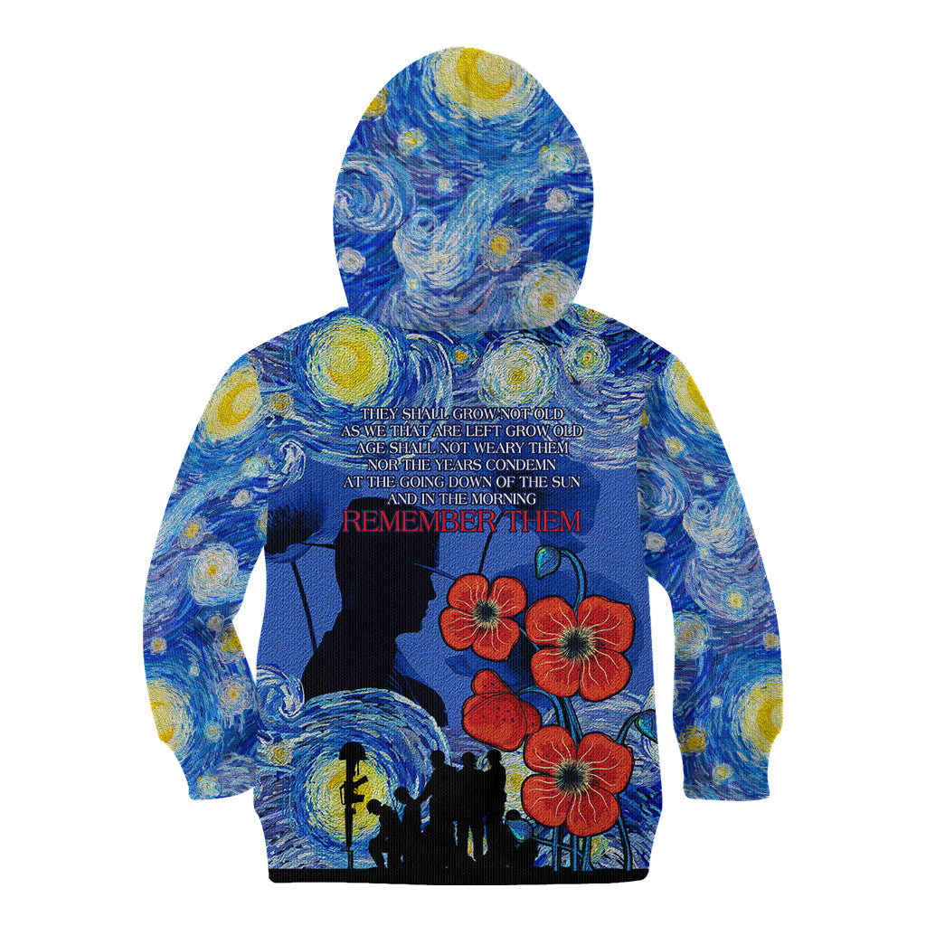 Remember Them ANZAC day Kid Hoodie Soldier In Starry Night Oil Paint Style