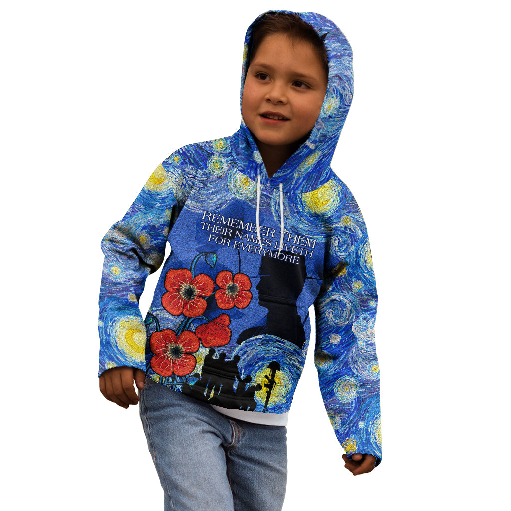 Remember Them ANZAC day Kid Hoodie Soldier In Starry Night Oil Paint Style